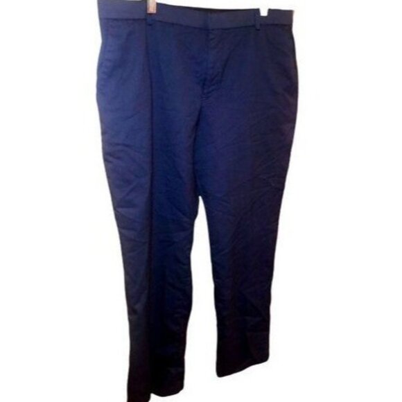 MENS BLUE 98%WOOL DRESS FORMAL PANTS FLATFRONT BUTTON CLOSURE STRETCH SIZE 38x30 - Picture 2 of 8